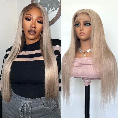 DonsiRol 613 Straight Ash Blonde Wig Human Hair, 13x6 HD Lace Front Wigs Human Hair, Glueless & Pre Plucked Human Hair Wig with Baby Hair, 180% Density Ash Blonde Wig (22inch)