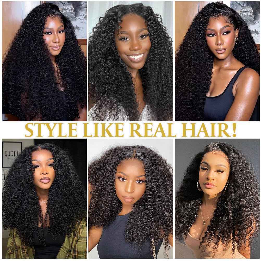 13x4 Lace Frontal Closure Kinky Curly Ear to Ear HD Lace Frontal Pre Plucked with Baby Hair 18 Inch Free Part Brazilian Human Hair Extensions 150% Density Natural Black