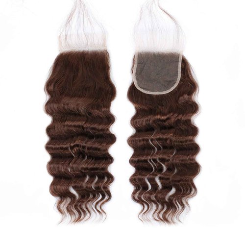 Brown Bundles with Closure Human Hair Loose Wave Human Hair Bundles with Closure (16 18 20+14）12A Brazilian Virgin Hair Light Brown Loose Deep Wave 3 Bundles with 4x4 Closure 4# Color