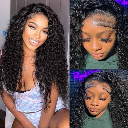 SOSATISFY Deep Wave Lace Front Wigs Human Hair 4x4 HD Transparent Lace Closure Wigs Glueless 180% Density Human Hair Wigs for Black Women Pre Plucked with Baby Natural Hairline (20 inch)