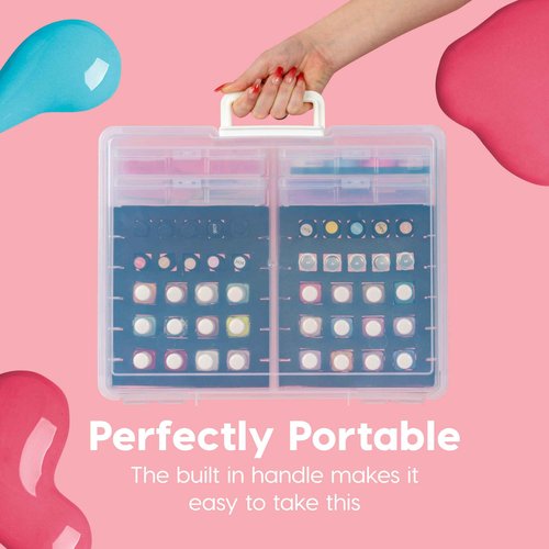 IRIS USA Cosmetic Train Case Nail Polish Organizer with 4 Inner Cases and Handle, 2-Pack, Portable Cosmetology Hobby Storage Box Holds 44 Bottles, for Tabletop Gaming Minis Art Craft Supplies, Clear