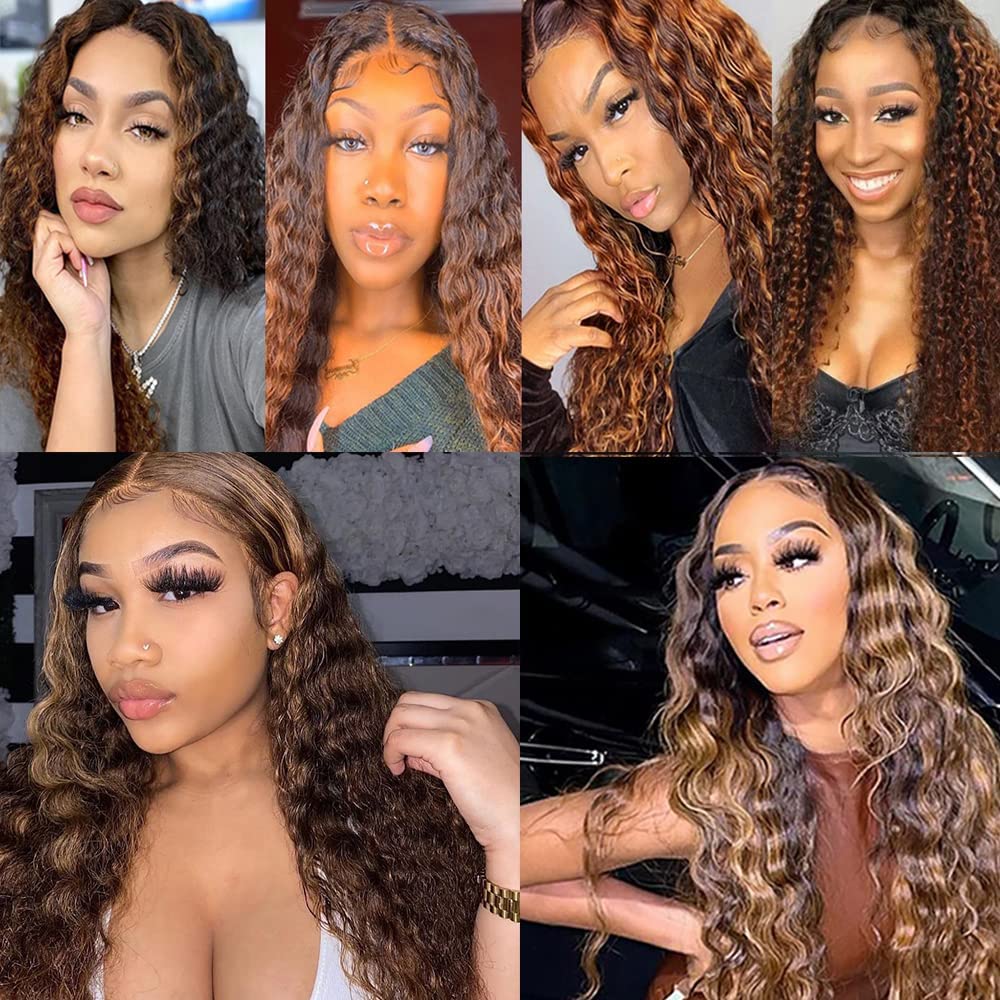 Giginger Bundles Human Hair Deep Wave Human Hair Bundles 18 20 22 Inch Brazilian Chocolate Brown Highlight P4/30 Unprocessed Quick Weave Soft Sewn In Hair Extensions for Black Women