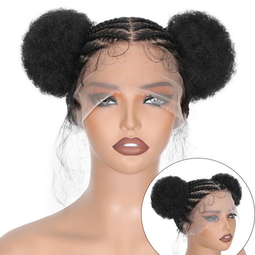 FAVE Cornrow Wig with Afro Puff Real HD Full Lace Cornrow Braided Wigs for Black Women Afro Wig with Baby Hair Braided Wig for Daily Use