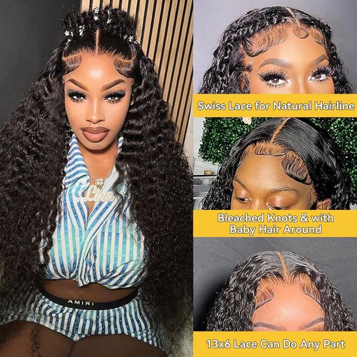 KTOOYKE Deep Wave Lace Front Wigs Human Hair for Women 22 Inch Hd Lace Frontal Wig 13x6 Deep Curly Wig Human Hair Lace Front Wigs Pre Plucked 180 Density Natural Color