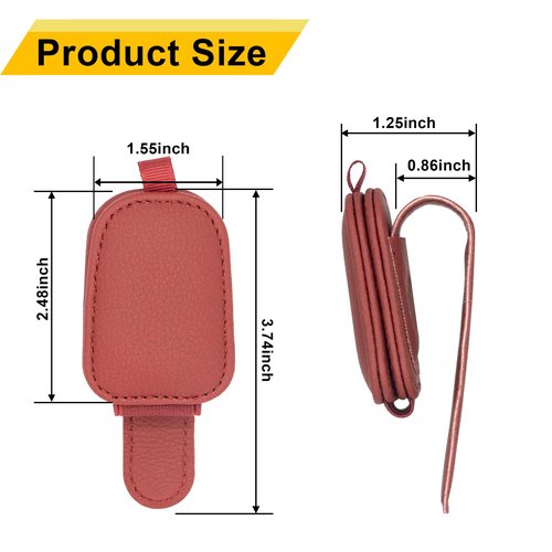 Yuoyar Sunglass Holder for Car, Magnetic Leather Sunglasses Holder and Ticket Card Clip, Car Visor Accessories, 2 Packs (Red)
