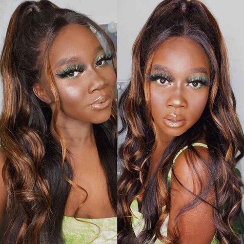 Highlight Ombre Lace Front Wig Human Hair 4x4 Balayage FB30 Body Wave Honey Blonde Lace Frontal Wigs with Baby Hair Natural Hairline Pre Plucked Brazilian Closure Wigs for Black Women 30inch