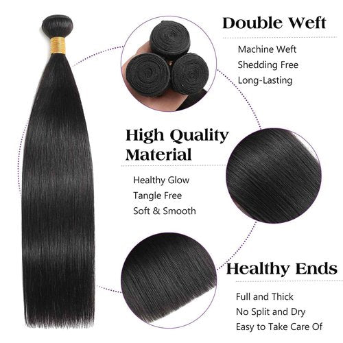 Straight Human Hair Bundles Raw Bundles Human Hair 20 22 24 Inch 12A Unprocessed Virgin Hair Extensions for Sew In Quick Weave Glossy Remy Hair Bundle for Women
