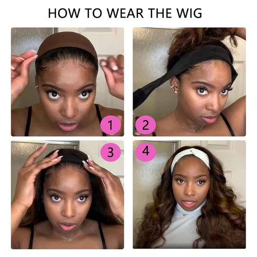 Comfair Ombre Headband Wig Human Hair #4/27 Highlight Body Wave Headband Wig Glueless None Lace Front Wig Brazilian Virgin Human Hair Wigs for Black Women Wear andGo Wig 180% Density 18 inch