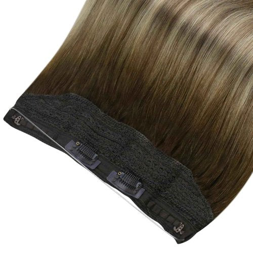 Full Shine Invisible Wire Hair Extensions One Piece Clip In Extensions With Transparent Wire Elastic Fish Wire Hair For Women 90G Ombre Hair Extensions Wire Secret Hairpiece For Women 20 Inch