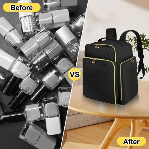 ahzske Nail Polish Organizer Backpack Holds 126 Bottles& Nail Lamp, Extra Large Nail Kit Supplies Organizer Bag with 3 Removable Cases, Portable Nail Organizers and Storage for Travel (Pure Black)