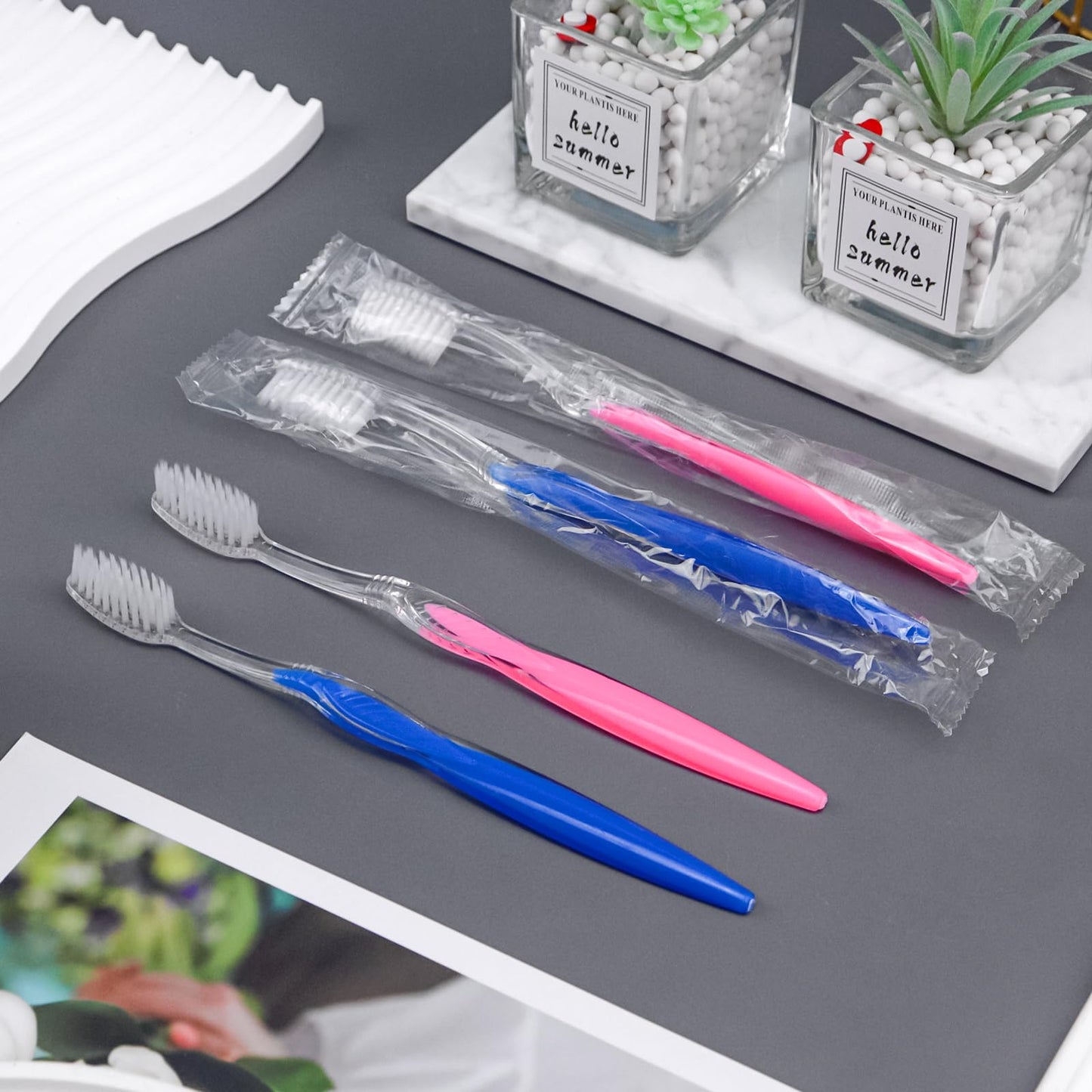 HQSLsund 500 pcs Prepasted Disposable Toothbrushes Bulk Individually Wrapped Pre Pasted Soft Bristle Tooth Brush Set Travel Toothbrushes for Homeless Gift Hotel Camping Travel