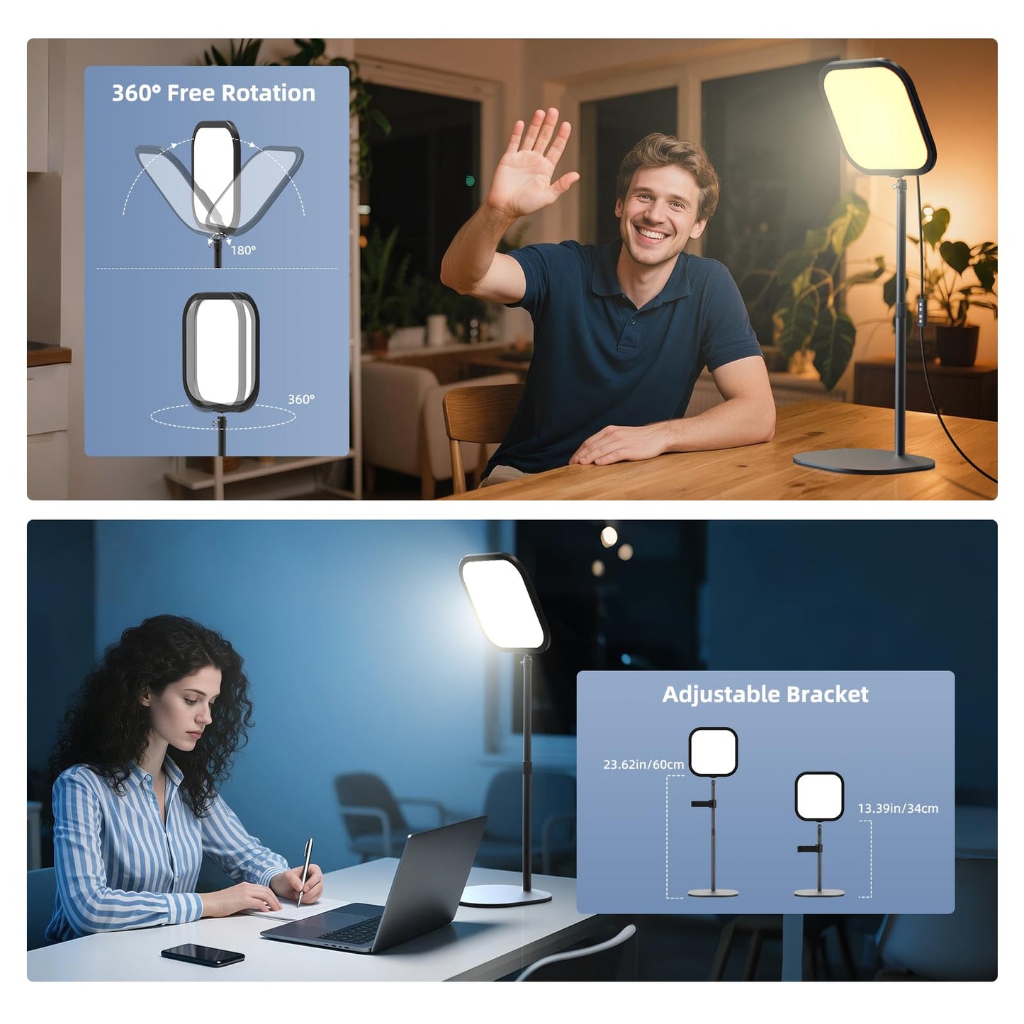 ALTSON 10in Zoom Lighting for Computer, Full-Screen LED Video Conference Light, Desk Ring Light with Stand and Phone Holder for Video Call, Webcam, Home Office, Podcast, Online Meeting, Live Streaming