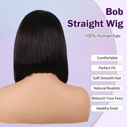 ManeMajesty Short Straight Wigs Human Hair,13X2 HD Lace Frontal Wigs 12A 100% Brazilian Remy Human Hair Wig for Women, Natural Color 12 Inch