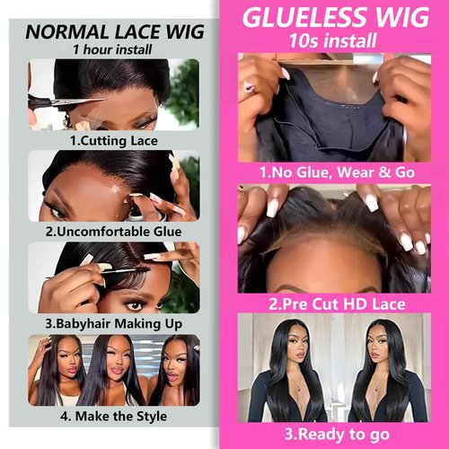 Wear and Go Glueless Wigs Human Hair Pre Plucked Pre Cut 6x4 HD Lace Front Wigs Human Hair Straight Human Hair Lace Front Wigs for Women 26 Inch