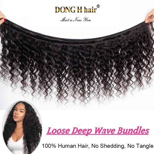DONG H hair 12A Loose Deep Wave Bundles Human Hair 3 Bundles Brazilian Virgin Loose Deep 100% Unprocessed Loose Wave Bundles Human Hair for Women(16" 18" 20",3 bundles)