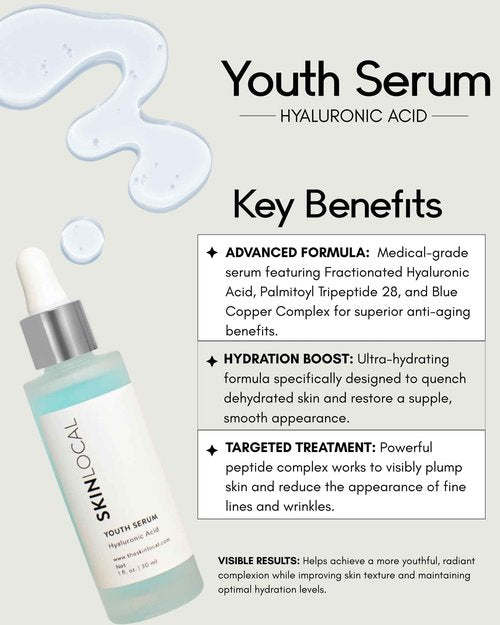 SkinLocal Anti-Aging Youth Serum, Hyaluronic Acid and Peptide Complex, Ultra-Hydrating Face Serum