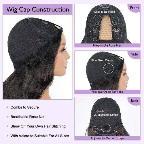 Long Wavy V Part Wigs For Black Women, Wear&Go Upgrade U Part Wig, Glueless Half Wig Heat Resistant Synthetic Hair Soft As Human Hair (24 Inch) (Natural Black, 24 Inch)