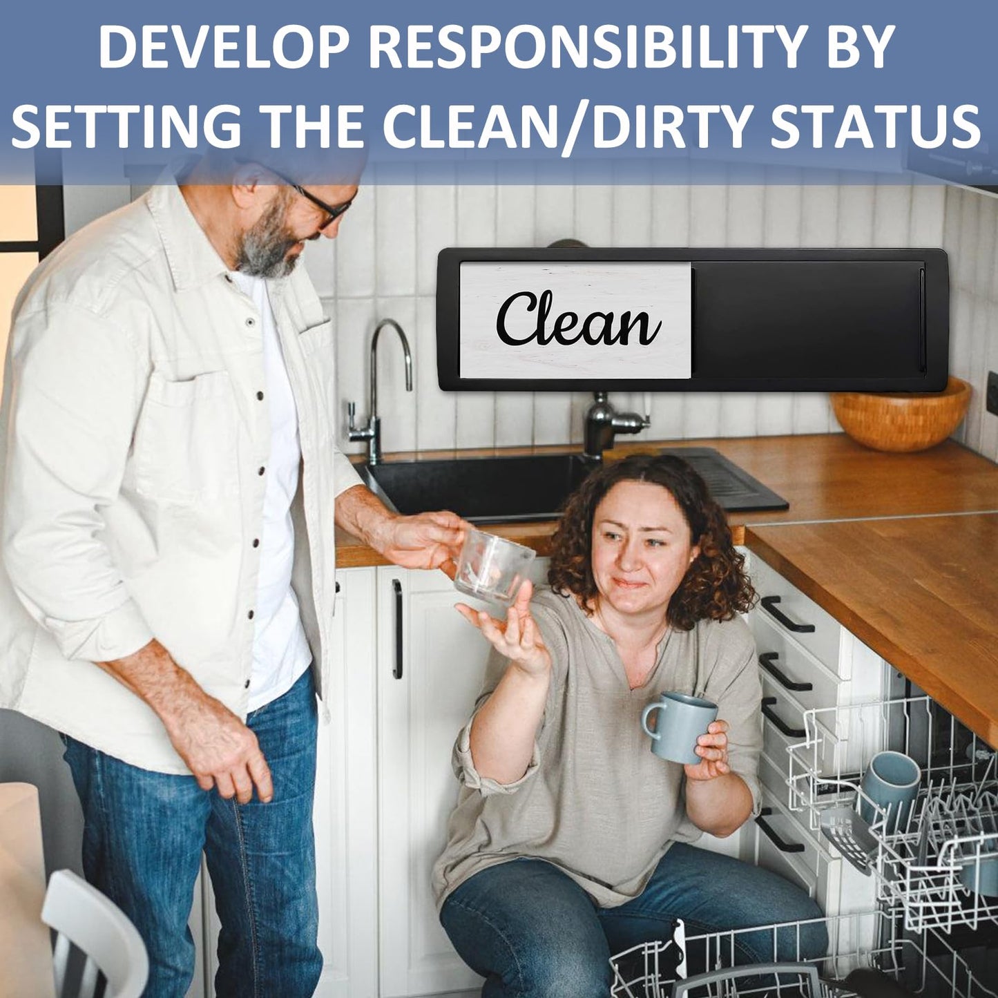 Oxepleus Dishwasher Magnet Clean Dirty Sign, Farmhouse Rustic Wood Design Black and White Non-Scratch/Easy to Read & Slide/Strong Magnetism Kitchen Storage and Decoration Accessories (B-Black)