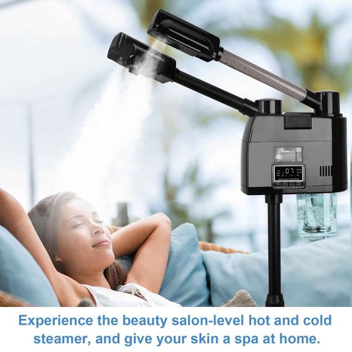 FLOLXNB Professional Facial Steamer, 2 in 1 Facial Steamer, Esthetician Steamer with Hot&Cold Nozzle,Digital Face Steamer for Home Beauty Salon Spa