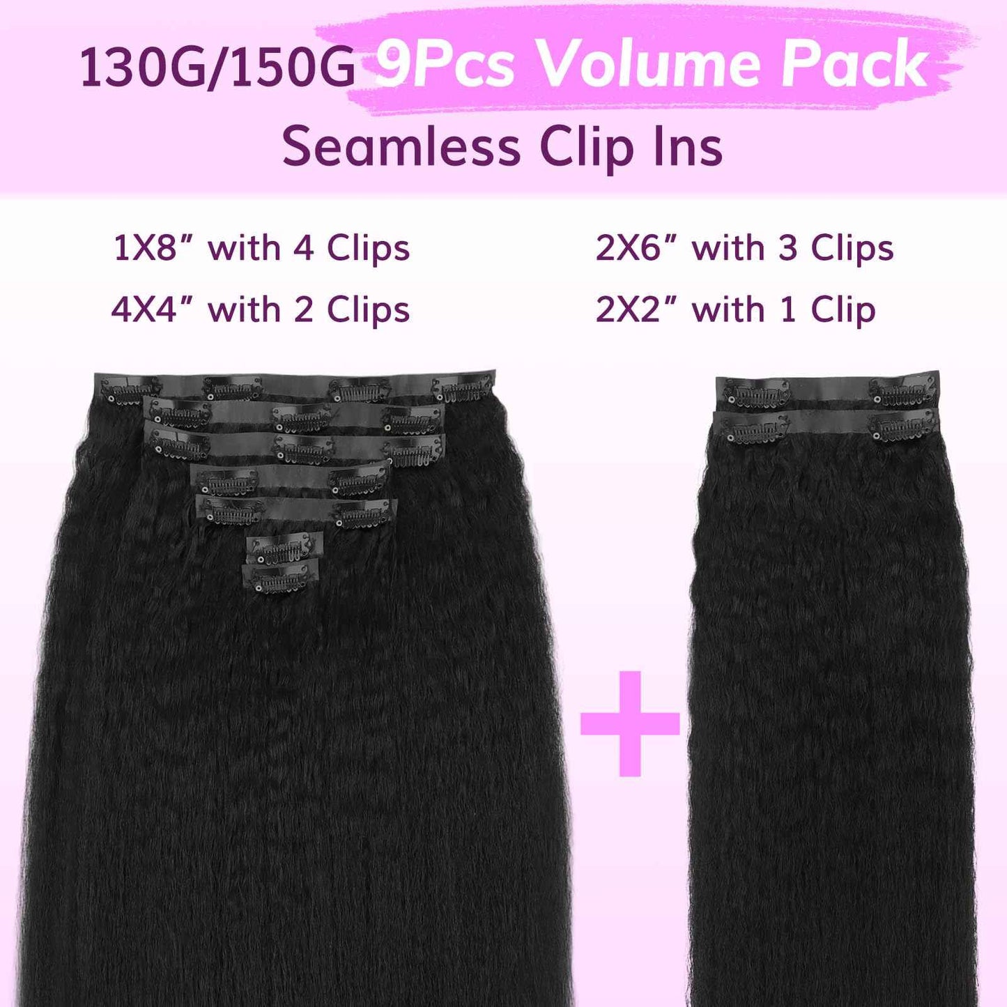 IDN BEAUTY Seamless Clip In Hair Extensions Human Hair, Kinky Straight 16 Inch 130g 9pcs Natural Black Remy Virgin Human Hair Seamless Clip Ins For Black Women PU Weft Invisible Edge