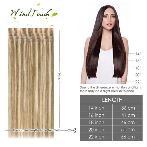 WindTouch Tape in Human Hair Extensions Mixed Bleach Blonde 22Inch #18p613 60g