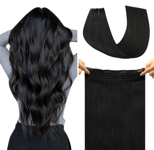 SAFIRENY Invisible Wire Hair Extensions Real Human Hair, 22 Inch 85g Jet Black Hair Extensions Seamless Fish Line Hair Extensions Natural Look Real Hair Extensions for Women(#1-22inch)