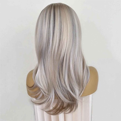 CIMITIKI Platinum Highlight Blonde and Brown Wigs 13x4 Lace Front Wig Layered Free Style Wear and Go Synthetic 18Inch Pre Plucked Hairline for Women