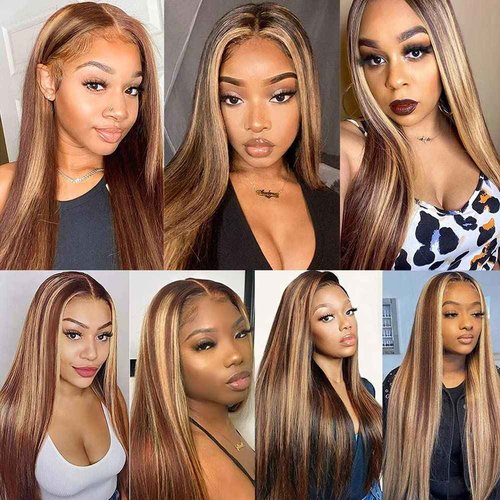 XFMF Straight Lace Front Wigs, 13x4 HD Transparent Straight Lace Frontal Wigs Human Hair with Baby Hair 180% Density Bleached Knots Virgin Glueless Human Hair Wigs (4-27, 26 inch)