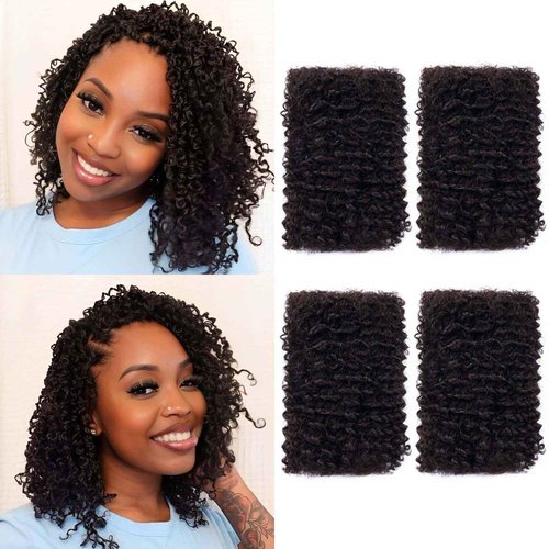 Afro Kinkys Bulk Human Hair for Mini Twist Braiding Braids Locs Dreadlock Extensions Afro Kinky-Curly Human Braiding Hair Bundles For Men Women Kids 8 Inch 4 Bulks 120g #1B Natural Black Soft Fluffy
