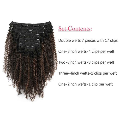 Sassina Afro Curly Clip ins Hair Extensions Two Tone Real Hair Extensions Clip in Human Hair Natural Black to Chocolate Brown Double Weft Clip in Hair Extensions 20 Inch 7 Pcs with 17 Clips 120 Grams…