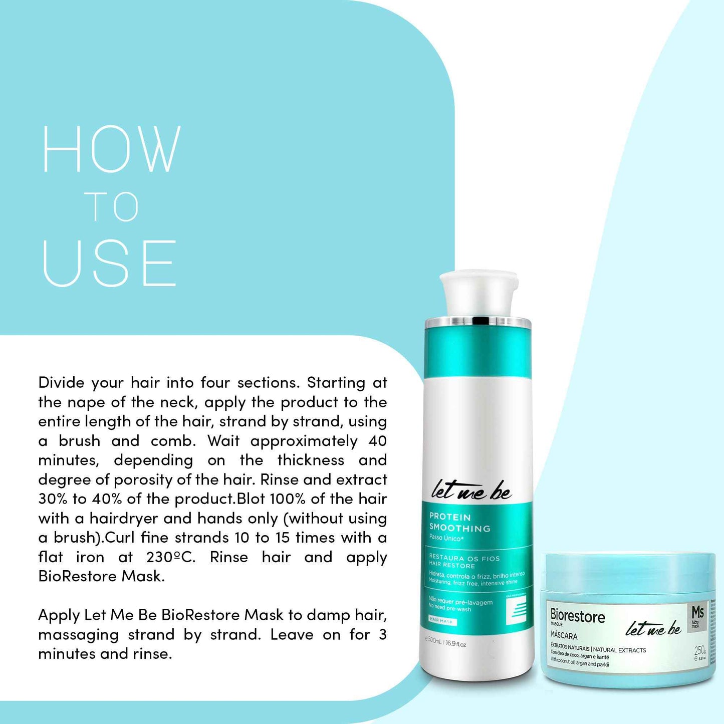 Let Me Be Smoothing Protein 500ml and Biorestore Mask 250g – One Step Hair Straightening & Repair Kit – Brazilian Keratin System for Frizz Control, Shine, and Deep Hair Hydration