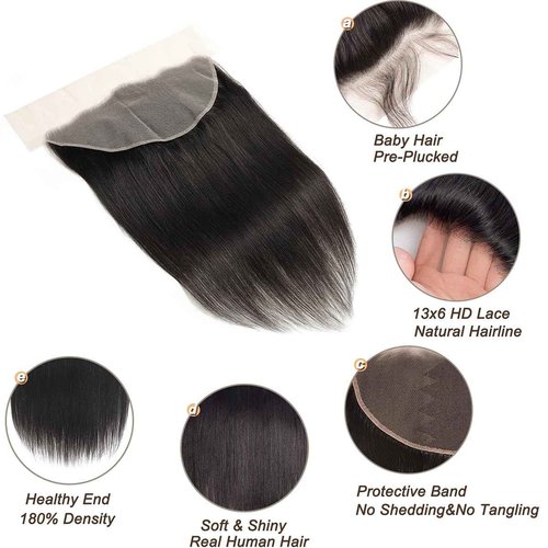 13x6 Lcae Frontal Human Hair Pre Plucked Transparent with Baby Hair Free Part 100% Virgin Human Hair 150% Density Ture Size(13x6 Frontal, 20 Inch)