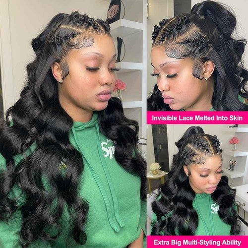 Wingirl 13×5 Lace Front Human Hair Wigs for Women 12A HD Transparent Body Wave Lace Front Wigs Human Hair Pre Plucked Bleached Knots (22 Inch (Pack of 1), 220% 1B# Color)