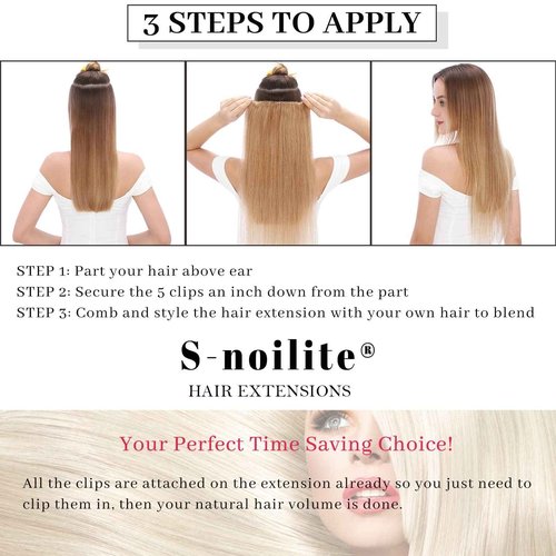 S-noilite One Piece Clip in Extensions Human Hair 5 Clips 3/4 Full Head Natural Black Hair Extension for Women,One-Piece Design Clip on Hairpieces 20 Inch 95g