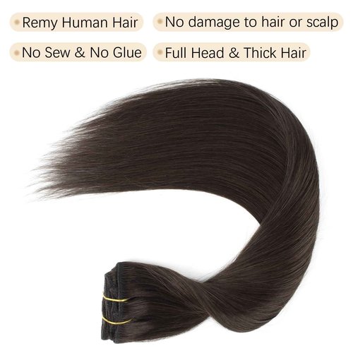 ABH AMAZINGBEAUTY HAIR Clip in Hair Extensions Real Human Hair Natural Black 18 Inch Clip in Straight Invisible Clip ins Human Hair Extensions Color #1B 8Pcs With 18 Clips 120 Gram
