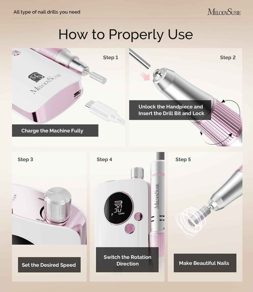 MelodySusie Portable Nail Drill 30000 RPM SC320F with Nail Drill Machine Holder