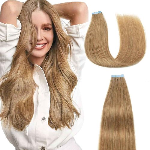 AGMITY Tape in Hair Extensions Human Hair 16 inches #27 Honey Blonde 20pcs 40g/pack Straight Seamless Hair Extensions Tape in Human Hair(16 inches #27 Honey Blonde)