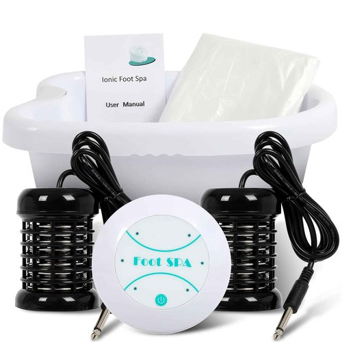 FAHKNS Ionic Foot Bath Detox Machine - Professional Foot Detox Spa，Home Portable Foot Detox Machine with 2 Arrays，50 Foot Soaking Bags，1 Small Spoon，Improve Sleep/Relieve Stress/Detox Cleanse