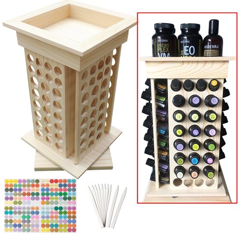 PhantomSky Super Huge Capacity Rotatable Wooden Aromatherapy Essential Oil Carrying Case, Natural Wood Essential Oil Organizer Storage Box Case Display Holds for Travel and Presentations Gift Box