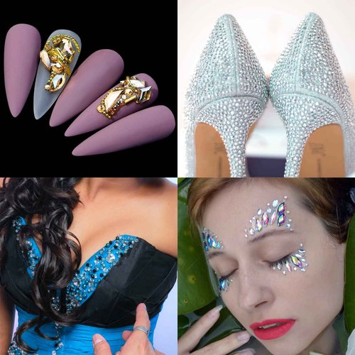 Nail Art Rhinestones, Nail Gems and Rhinestones Kit with Wax Pencil Flatback AB Rhinestones for Nails, Crafts, Makeup, Face, Clothes, Shoes