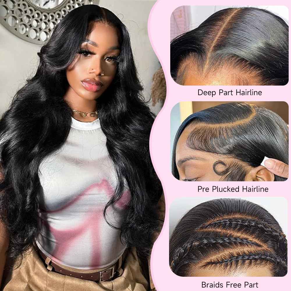 30 Inch 13x6 Lace Front Wigs Human Hair Pre Plucked Real Virgin Human Hair Wig Invisilbe Hairline Tiny Knots 200 Density Body Wave HD Lace Frontal Wigs 3X Longer Lifespan