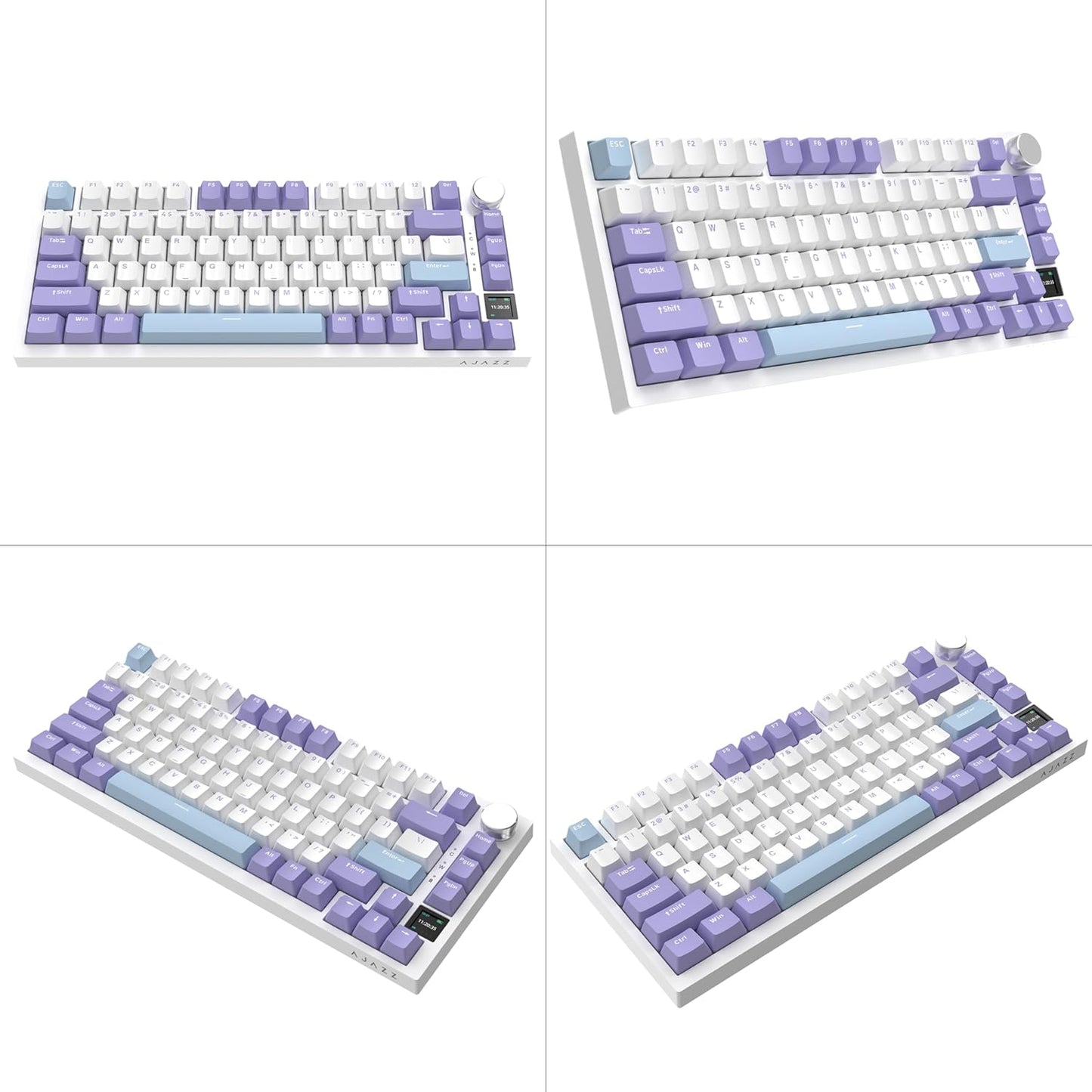 AJAZZ AK820 Pro 75% Gasket RGB Wireless Mechanical Keyboard with TFT Screen, Volume knob, Bluetooth/2.4G/Wired 3-Modes, Compact 82 Hot-Swap Keys, Tricolor PBT Keycap, 4000 mAh (Gray&Yellow 3-Modes)