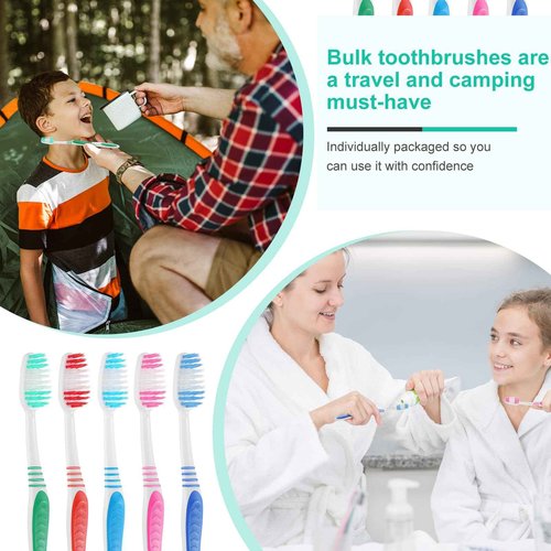 Tioncy 500 Pack Bulk Toothbrushes Individually Wrapped Pack with Covers Colorful Tooth Brushes Medium Disposable Soft Bristles Adult Manual Toothbrush for Travel Hotel Packages Relief Donations