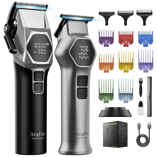 ANGFAN Professional Hair Clippers for Men - 8000RPM Brushless Motor & 440C Steel Blades, Barber-Grade Cordless Clippers & Trimmer Set for Fade Designs, Hair Cutting Tools for Professional Barbers