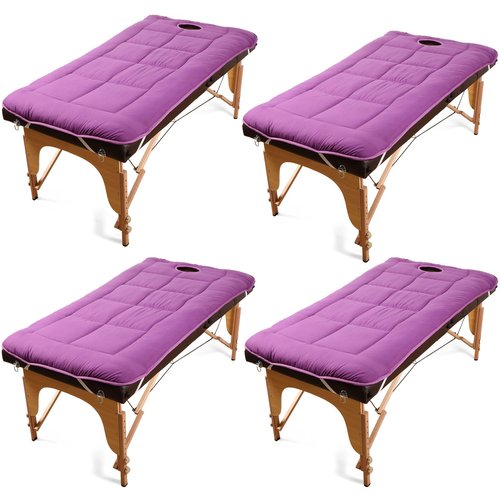 Oudain 4 Pcs Spa Massage Table Pad Beauty Massage Mattress Topper Massage Table Sheets Thickened Massage Bed Cover with Face Hole and Elastic Bands for Beauty Salon Spa Bed, 31.5 x 75 Inch (Purple)