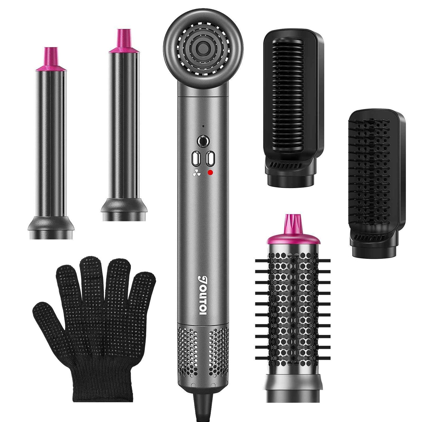 Hair Dryer Brush 6 in 1 Hair Styler, Jolitoi Air Styler with 110,000 RPM High-Speed Negative Ionic Hair Dryer, Auto Wrap Curler, Blow Dryer Brush for Volumize, Straight, Wavy, Curly (Dark Grey)