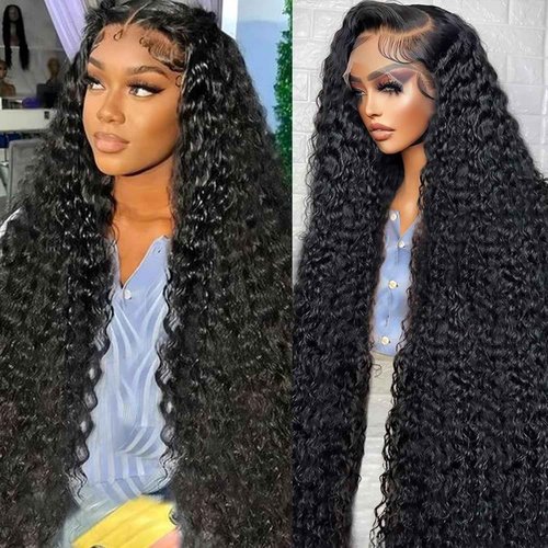 Deep Wave Lace Front Wigs Human Hair 200% Density 13X4 Lace Front Wigs Human Hair Pre Plucked HD Lace Frontal Wigs for Women 26inch Black Curly Wigs Human Hair