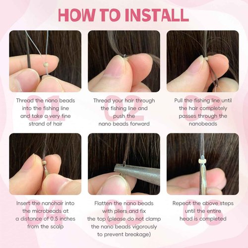 MioYio Nano Hair Extensions Human Hair P4/16#-Dark Brown Mixed With Gold 22inch 40G/40S/Pack Nano Bead Hair Extensions Human Hair Nano Ring Hair Long Straight For Women