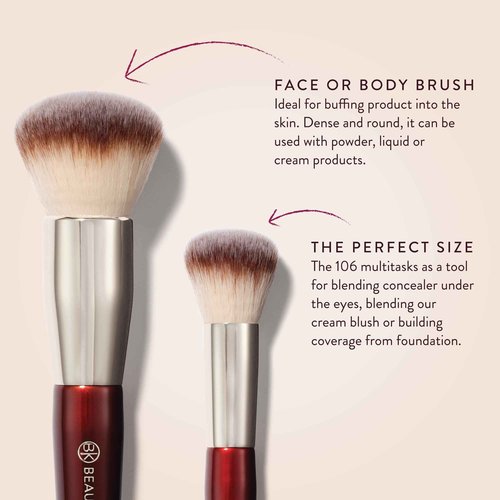 BK BEAUTY - LARGE BUFFER & ROUND FOUNDATION (2PC) - Professional Makeup Brush Set for Liquid or Cream Foundations, Powder & Blush | Premium Face Brushes for Flawless Application