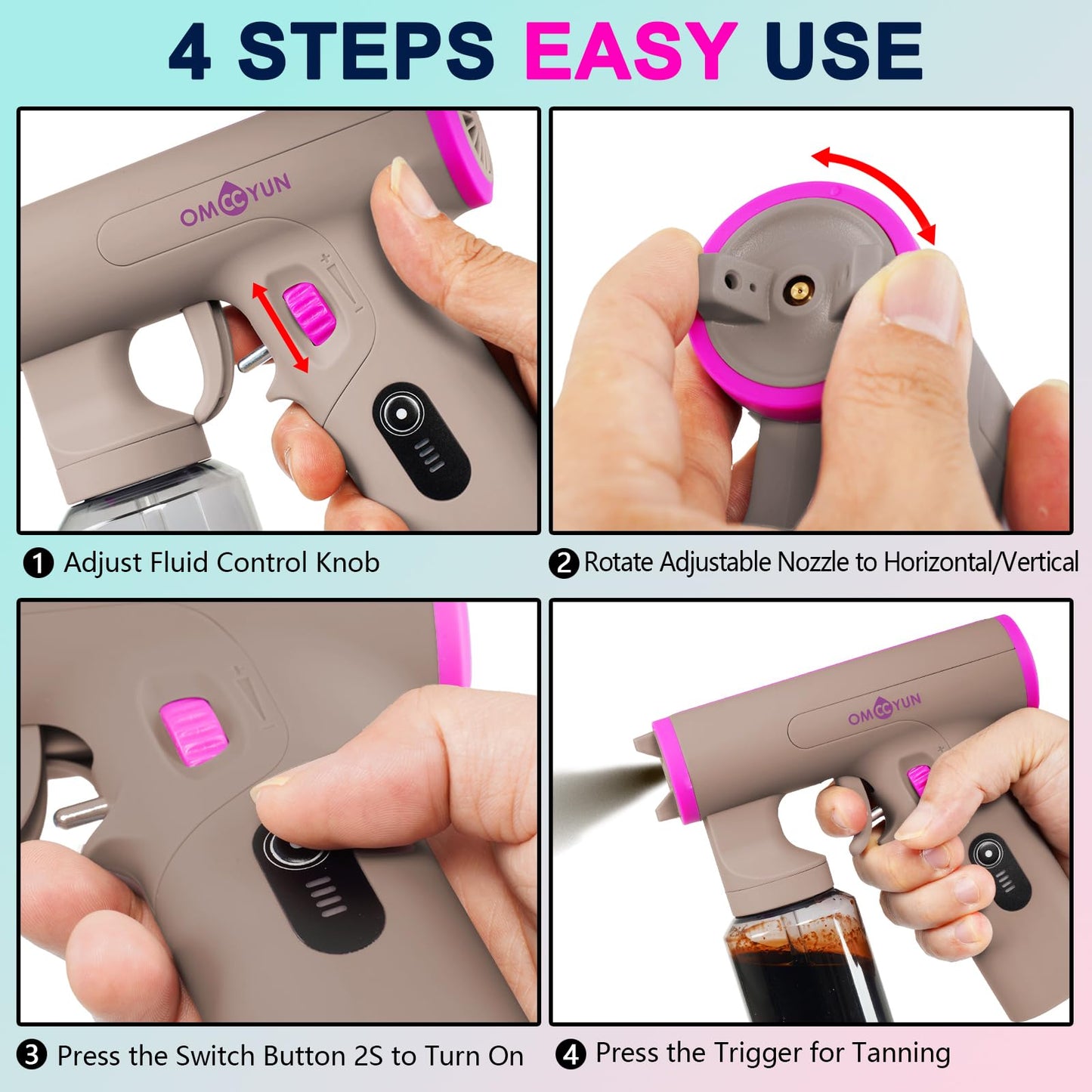 OMCCYUN Cordless Spray Tan Machine Strong Power With USB Charger Portable Handheld Travel Spray Tan Kit For Home Salon DIY Mobile Beach Travelling